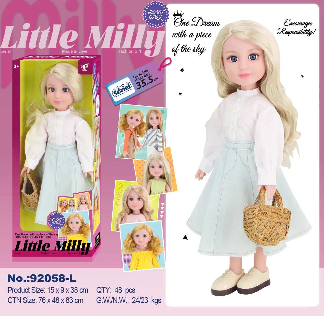14-inch vinyl fashion doll in pink outfit for girls